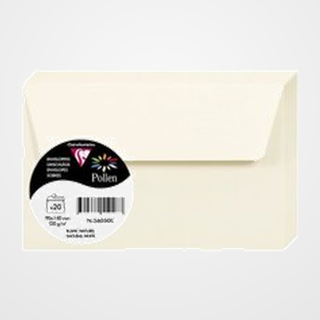 SOBRE CLAIREFONTAINE POLLEN 90x140 120g BLANCO NATURAL PAQUETE DE 20