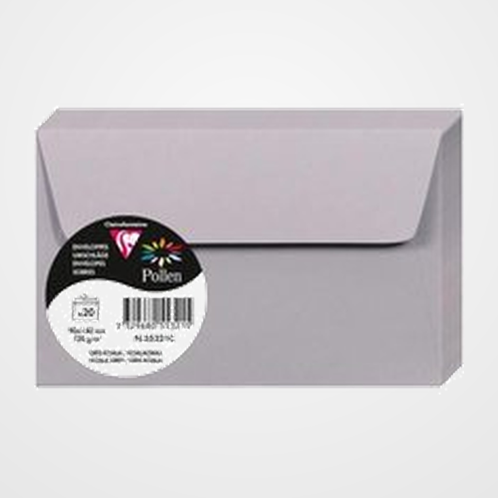 SOBRE CLAIREFONTAINE POLLEN 90x140 120g GRIS KOALA PAQUETE DE 20