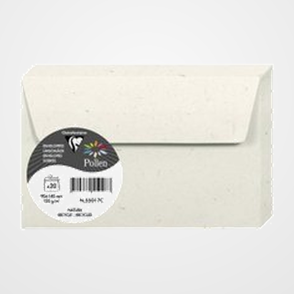 SOBRE CLAIREFONTAINE POLLEN 90x140 120g NATURA RECICLADO PAQUETE DE 20