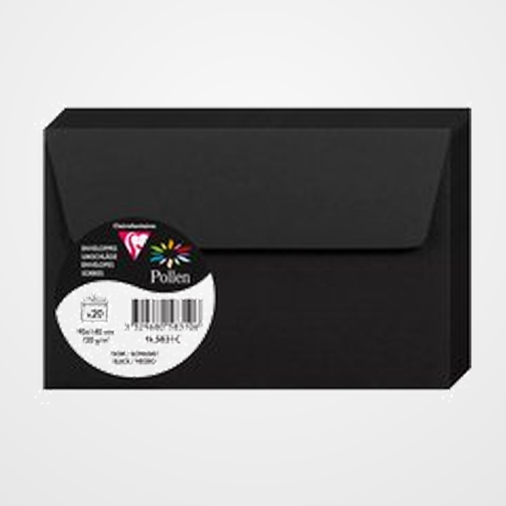 SOBRE CLAIREFONTAINE POLLEN 90x140 120g NEGRO PAQUETE DE 20