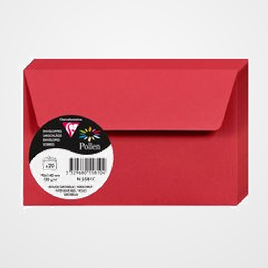 SOBRE CLAIREFONTAINE POLLEN 90x140 120g ROJO GROSELLA PAQUETE DE 20