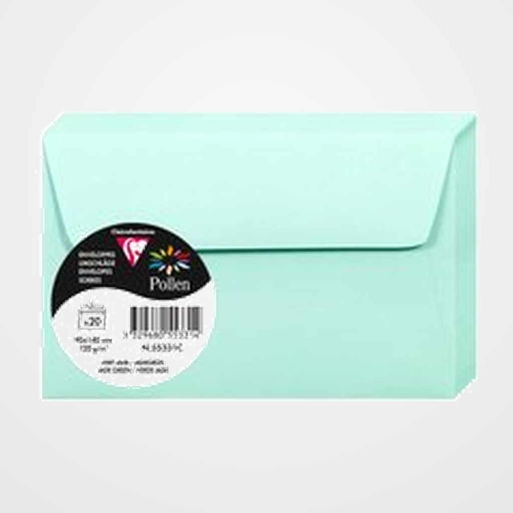 SOBRE CLAIREFONTAINE POLLEN 90x140 120g VERDE JADE PAQUETE DE 20