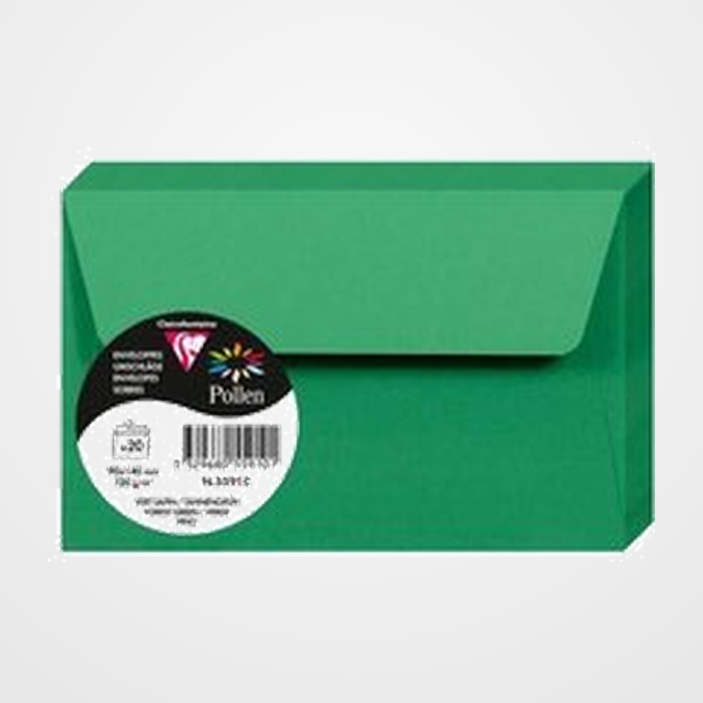 SOBRE CLAIREFONTAINE POLLEN 90x140 120g VERDE PINO PAQUETE DE 20
