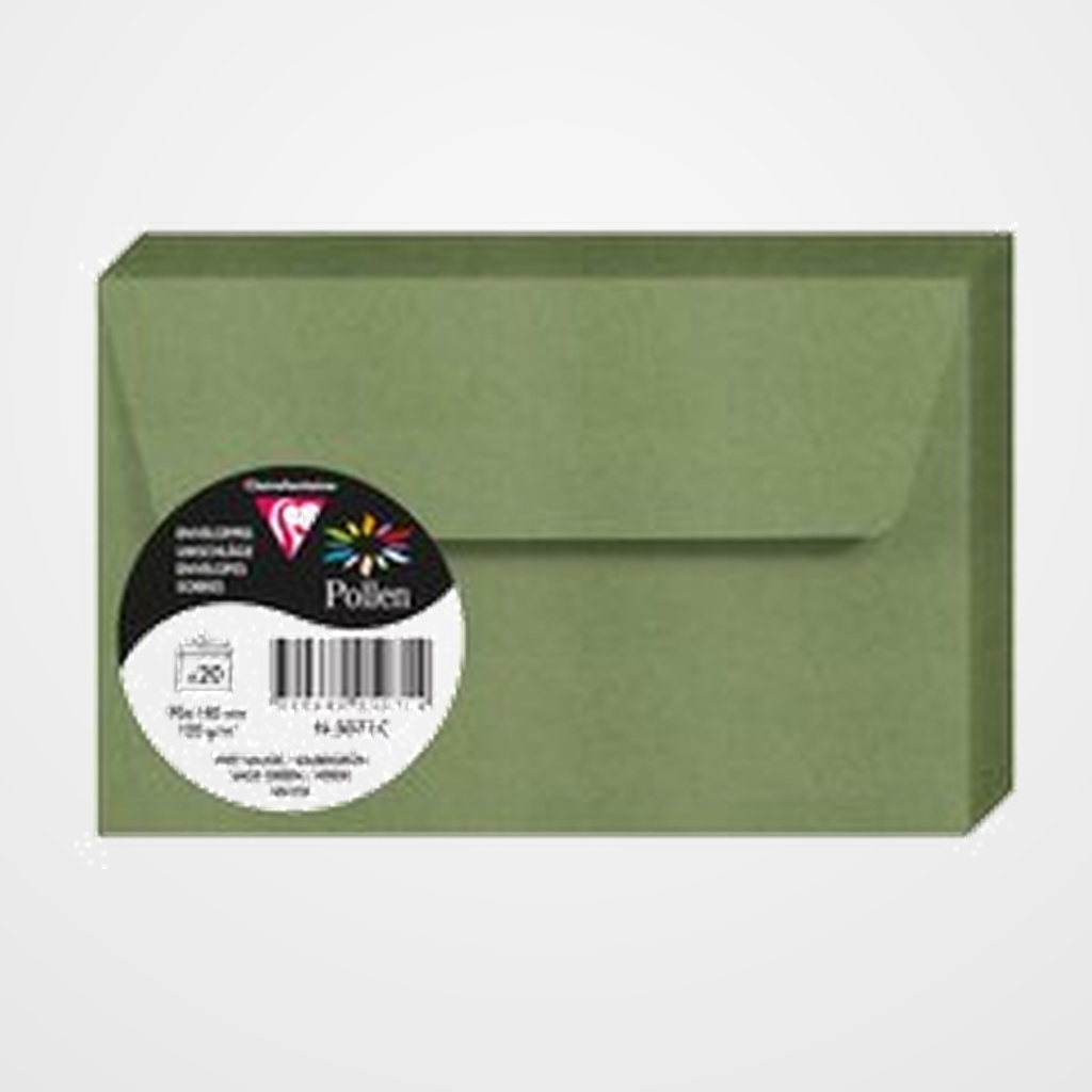 SOBRE CLAIREFONTAINE POLLEN 90x140 120g VERDE SALVIA PAQUETE DE 20