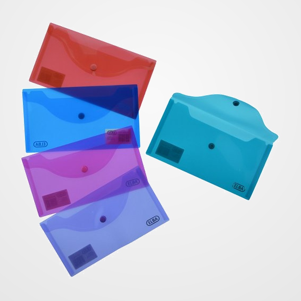 SOBRE ELBA PP TRANS. RECIBOS PAQUETE DE 5 SURTIDOS (azul-fucsia-violeta-rojo-verde)