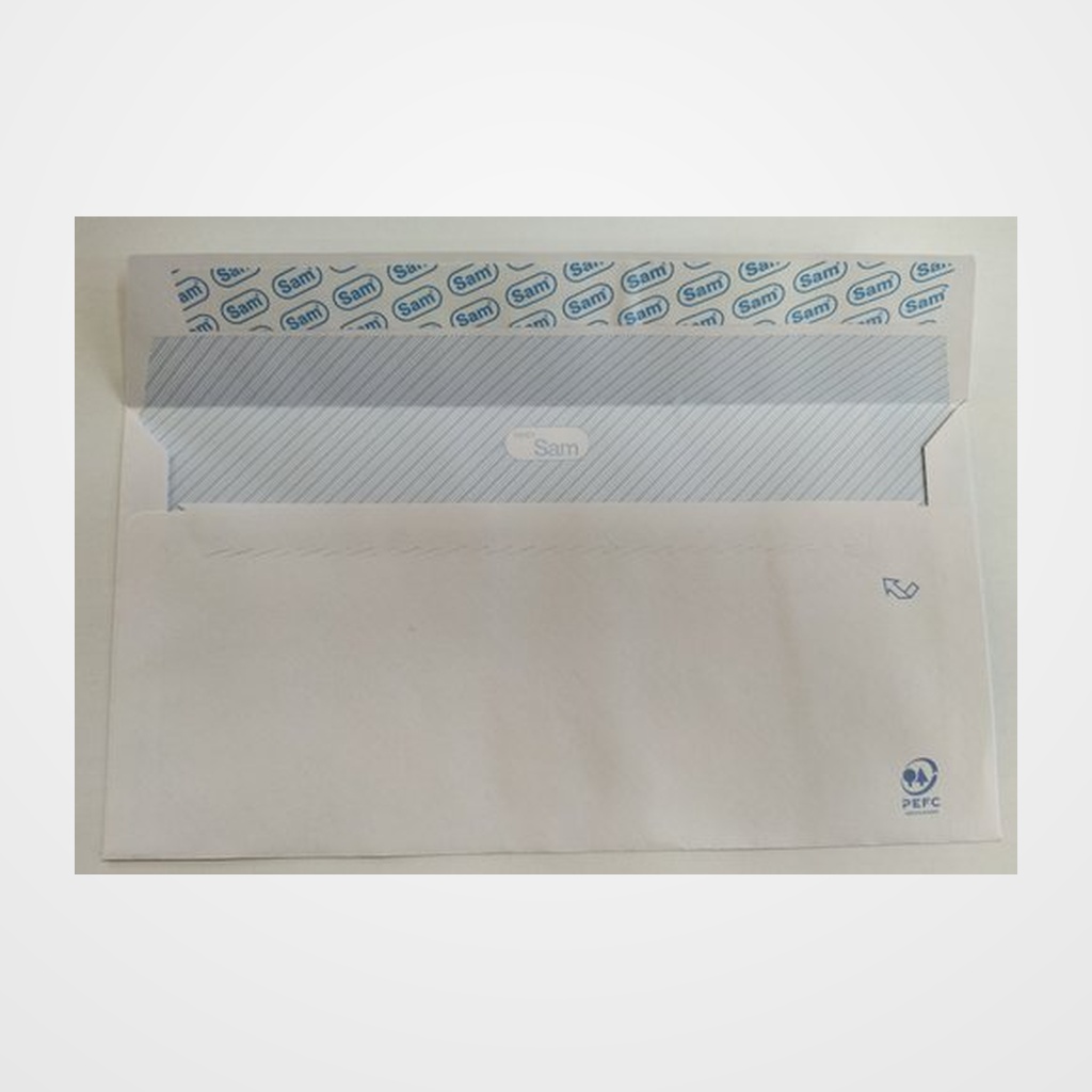 SOBRE SAM 115x225 BLANCO 90g OPEN V.IZQUIERDA (SILICONA) ESPECIAL LASER CAJA de 500