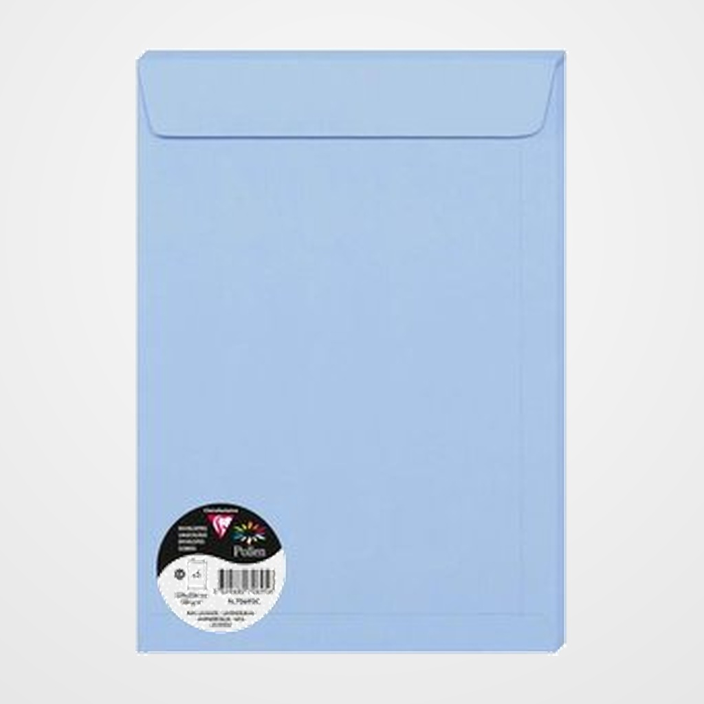 SOBRE-BOLSA CLAIREFONTAINE POLLEN 229x324 120g AZUL LAVANDA PAQUETE de 5
