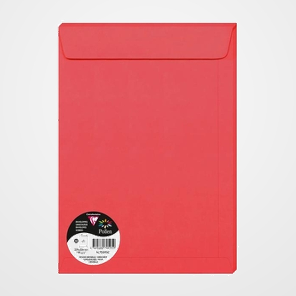 SOBRE-BOLSA CLAIREFONTAINE POLLEN 229x324 120g ROJO GROSELLA PAQUETE de 5