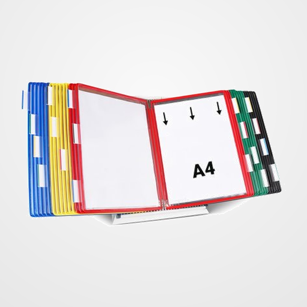 SOPORTES DE SOBREMESA METALICO TARIFOLD PARA 30 FUNDAS A4 COLORES SURTIDOS (incluye 30 fundas)