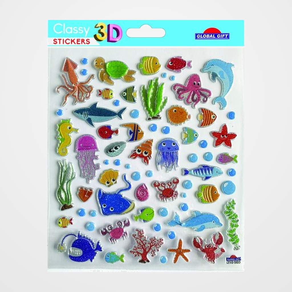 STICKERS GRUPO GLOBAL GIFT BOLSA 1h CLASSY 3D ANIMALES MARINOS GLITTER