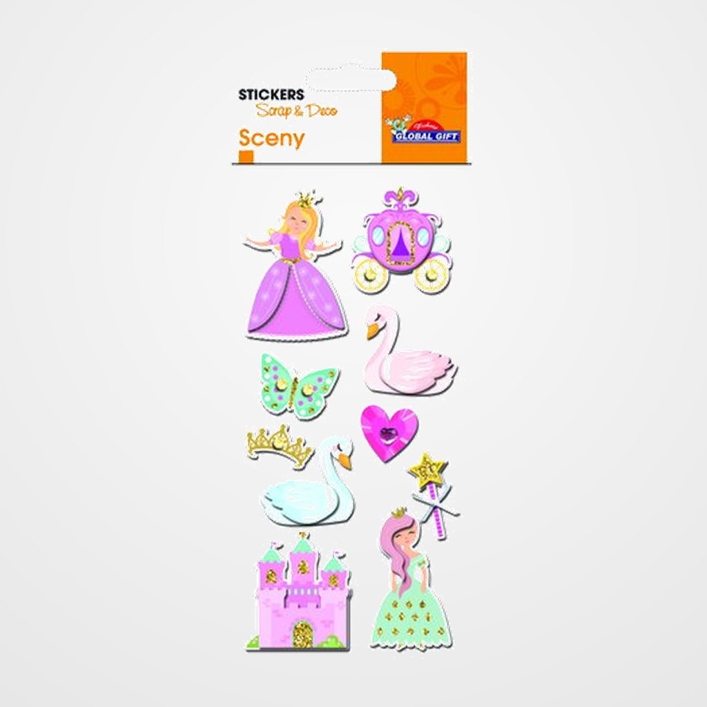 STICKERS GRUPO GLOBAL GIFT BOLSA 1h SCENY SCRAP & DECO PRINCESAS RELIEVE