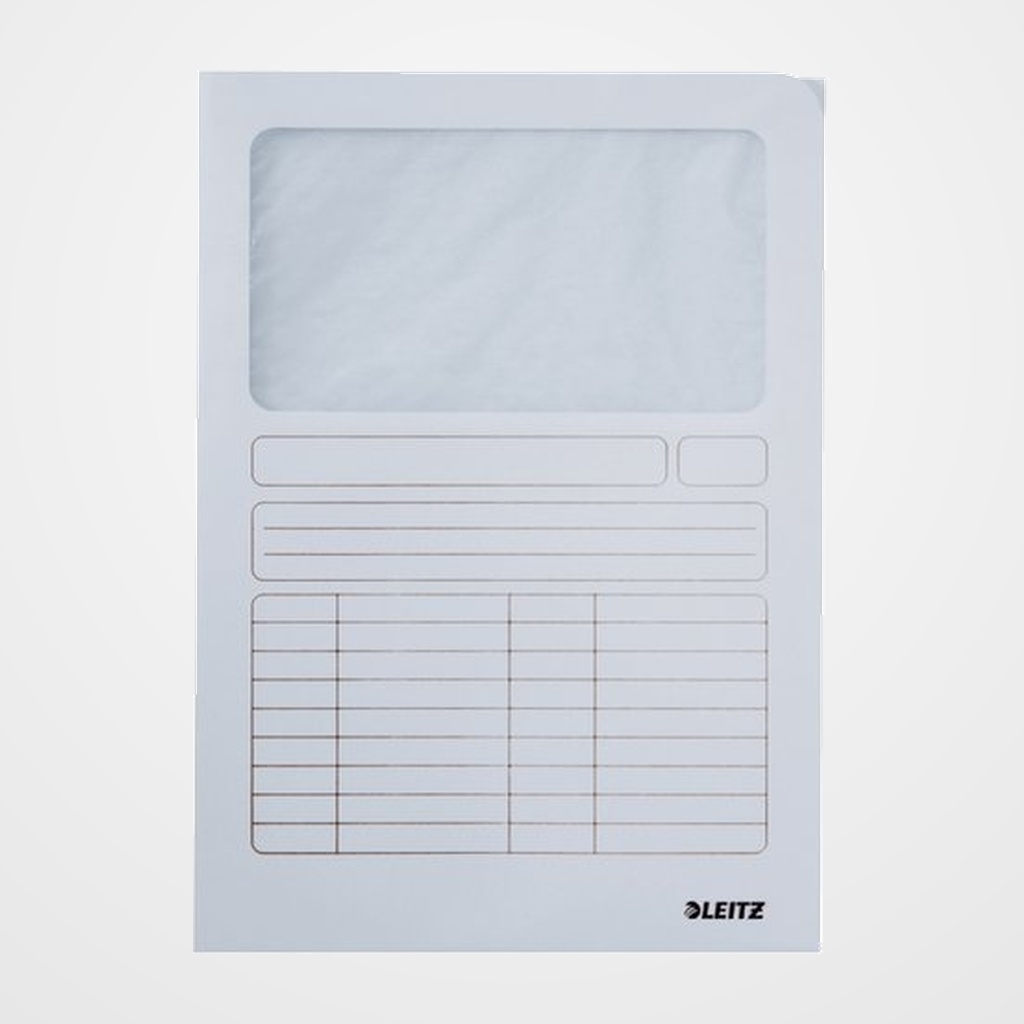 SUBCARPETA LEITZ VENTANA 140g A4 BLANCO PAQUETE de 100