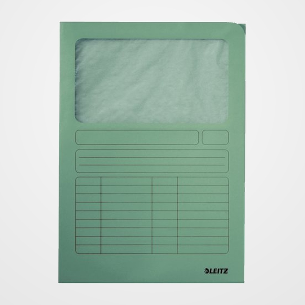 SUBCARPETA LEITZ VENTANA 140g A4 VERDE PAQUETE de 100