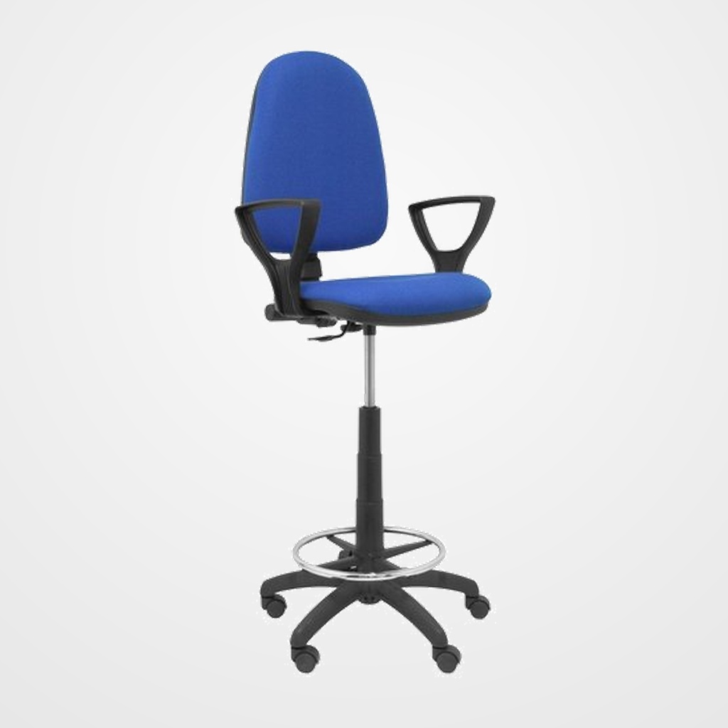TABURETE PIQUERAS Y CRESPO AYNA BRAZOS FIJOS ERGONOMICO MECANISMO DE CONTACTO PERMANENTE REGULABLE EN ALTURA Y ARO REPOSAPIES ASIENTO Y RESPALDO TAPIZADOS BALI AZUL