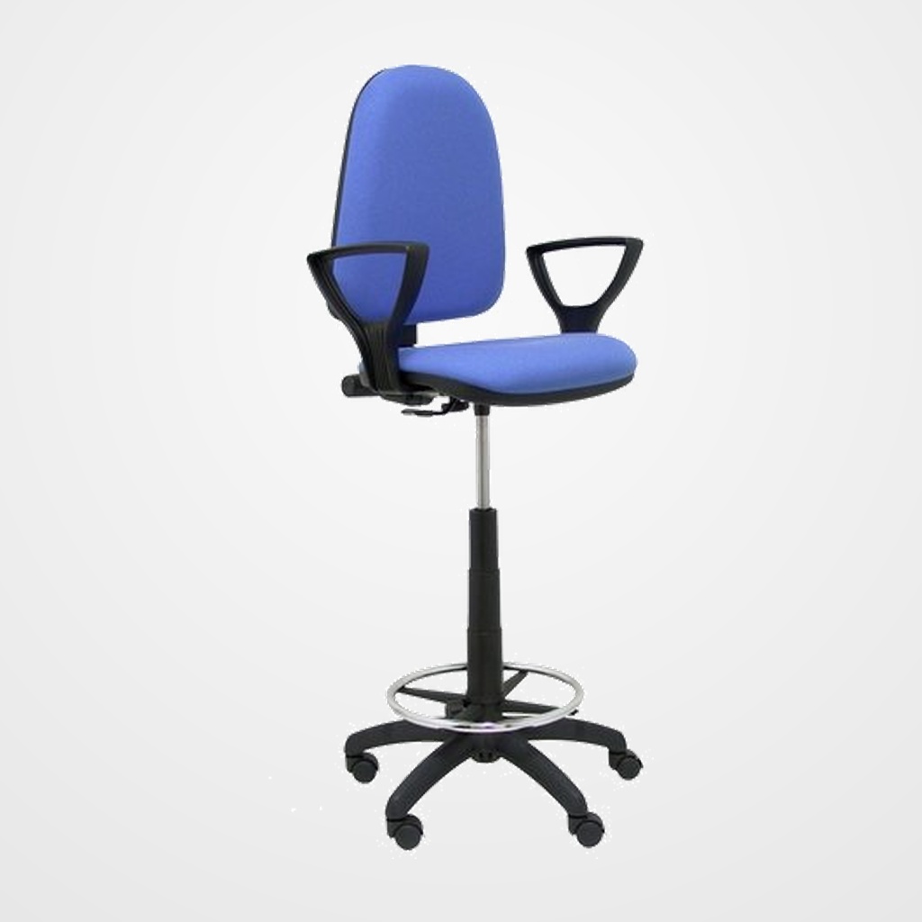 TABURETE PIQUERAS Y CRESPO AYNA BRAZOS FIJOS ERGONOMICO MECANISMO DE CONTACTO PERMANENTE REGULABLE EN ALTURA Y ARO REPOSAPIES ASIENTO Y RESPALDO TAPIZADOS BALI AZUL CLARO