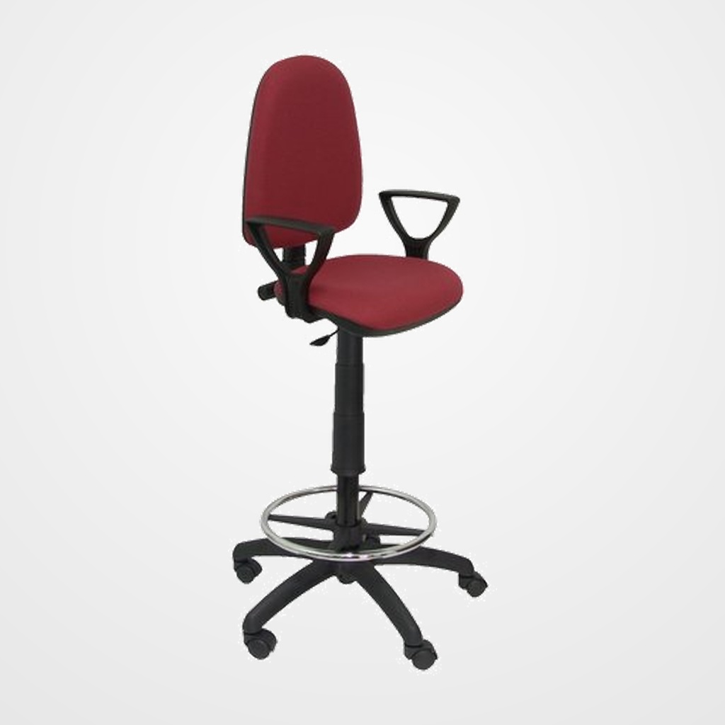 TABURETE PIQUERAS Y CRESPO AYNA BRAZOS FIJOS ERGONOMICO MECANISMO DE CONTACTO PERMANENTE REGULABLE EN ALTURA Y ARO REPOSAPIES ASIENTO Y RESPALDO TAPIZADOS BALI GRANATE