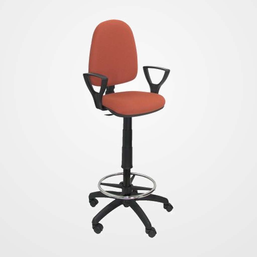 TABURETE PIQUERAS Y CRESPO AYNA BRAZOS FIJOS ERGONOMICO MECANISMO DE CONTACTO PERMANENTE REGULABLE EN ALTURA Y ARO REPOSAPIES ASIENTO Y RESPALDO TAPIZADOS BALI MARRON