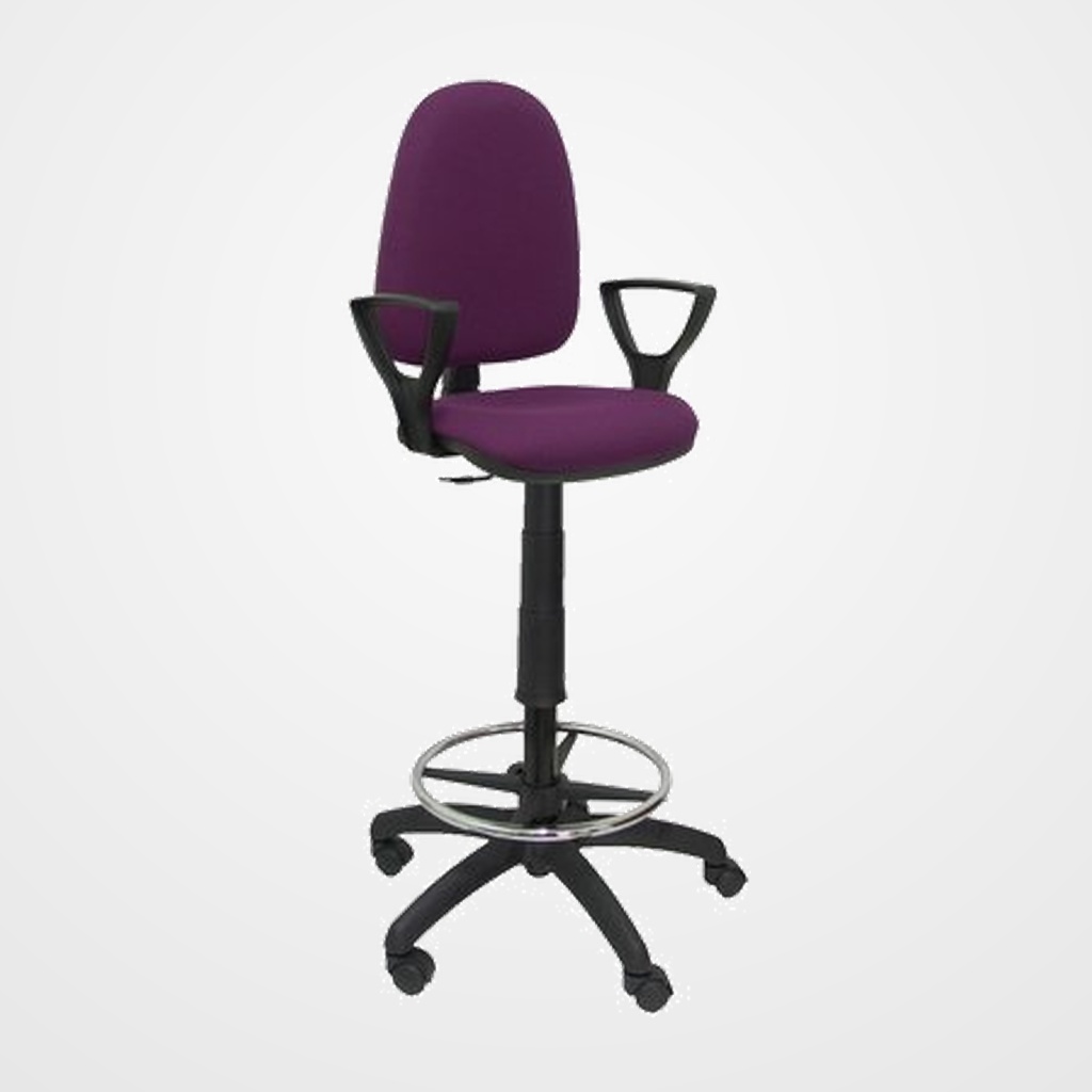 TABURETE PIQUERAS Y CRESPO AYNA BRAZOS FIJOS ERGONOMICO MECANISMO DE CONTACTO PERMANENTE REGULABLE EN ALTURA Y ARO REPOSAPIES ASIENTO Y RESPALDO TAPIZADOS BALI MORADO