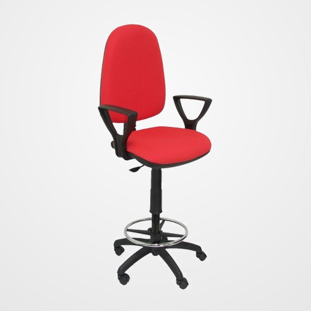 TABURETE PIQUERAS Y CRESPO AYNA BRAZOS FIJOS ERGONOMICO MECANISMO DE CONTACTO PERMANENTE REGULABLE EN ALTURA Y ARO REPOSAPIES ASIENTO Y RESPALDO TAPIZADOS BALI ROJO