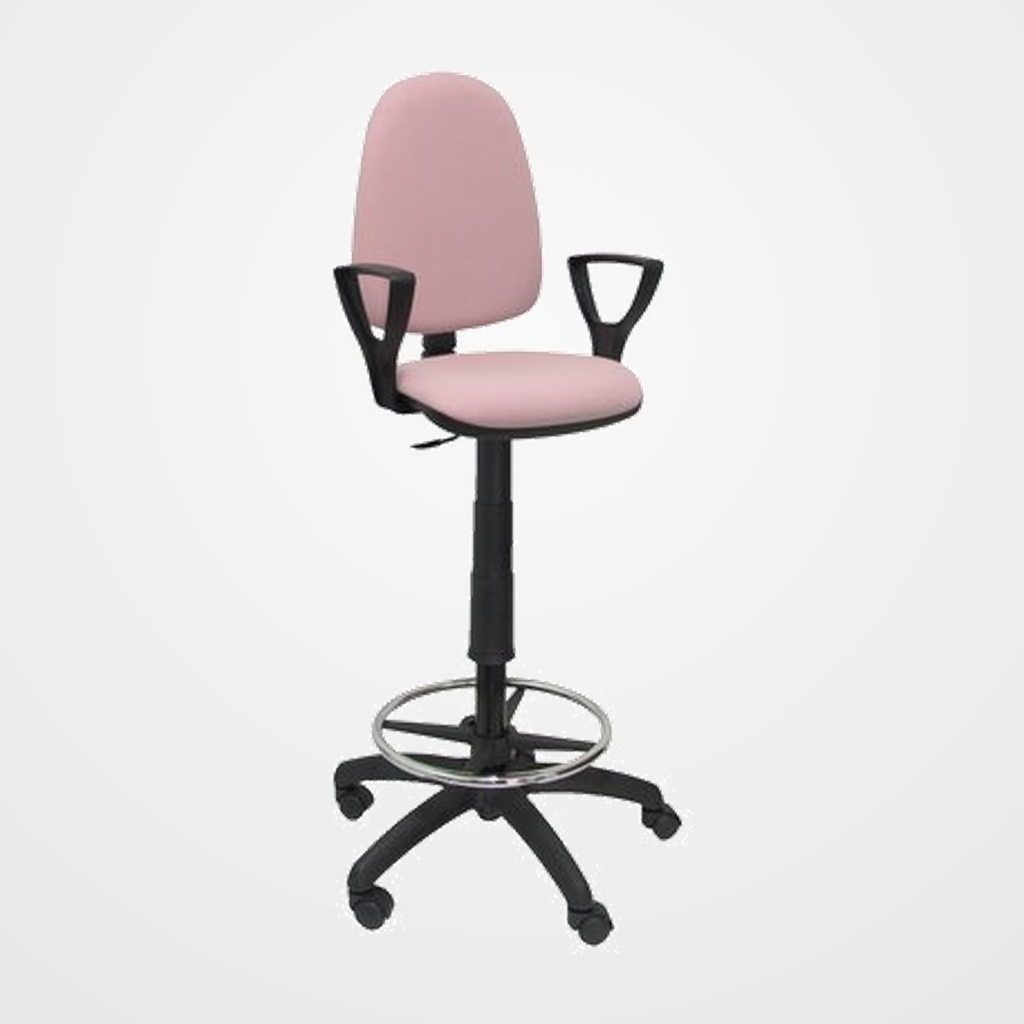 TABURETE PIQUERAS Y CRESPO AYNA BRAZOS FIJOS ERGONOMICO MECANISMO DE CONTACTO PERMANENTE REGULABLE EN ALTURA Y ARO REPOSAPIES ASIENTO Y RESPALDO TAPIZADOS BALI ROSA PALIDO