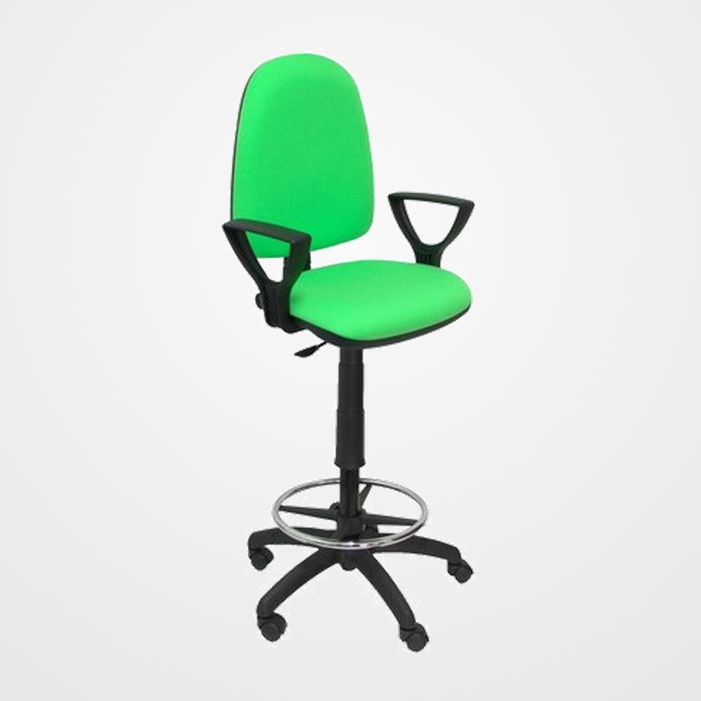 TABURETE PIQUERAS Y CRESPO AYNA BRAZOS FIJOS ERGONOMICO MECANISMO DE CONTACTO PERMANENTE REGULABLE EN ALTURA Y ARO REPOSAPIES ASIENTO Y RESPALDO TAPIZADOS BALI VERDE PISTACHO