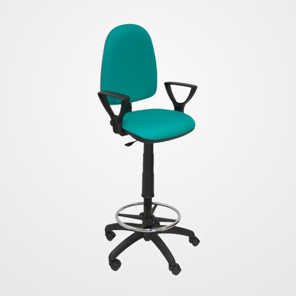 TABURETE PIQUERAS Y CRESPO AYNA BRAZOS FIJOS ERGONOMICO MECANISMO DE CONTACTO PERMANENTE REGULABLE EN ALTURA Y ARO REPOSAPIES ASIENTO Y RESPALDO TAPIZADOS BALI VERDE TURQUESA