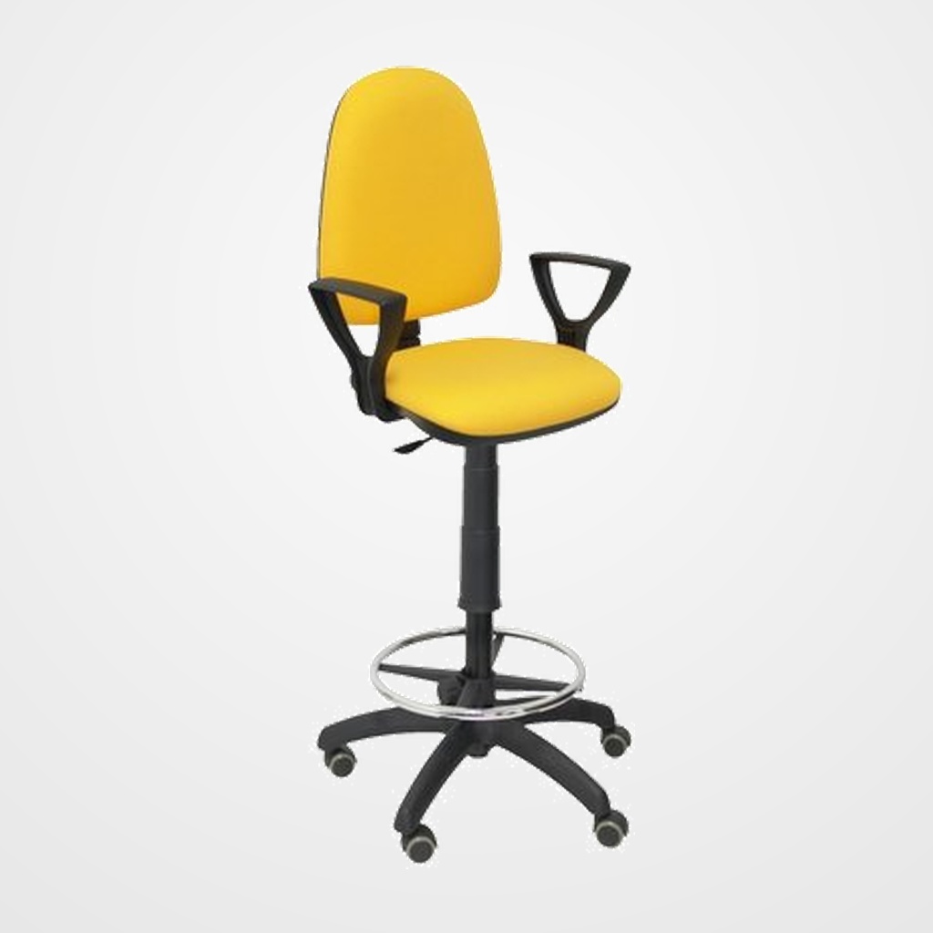 TABURETE PIQUERAS Y CRESPO AYNA BRAZOS FIJOS ERGONOMICO MECANISMO DE CONTACTO PERMANENTE REGULABLE EN ALTURA Y ARO REPOSAPIES RUEDAS de PARQUET ASIENTO Y RESPALDO TAPIZADOS BALI AMARILLO