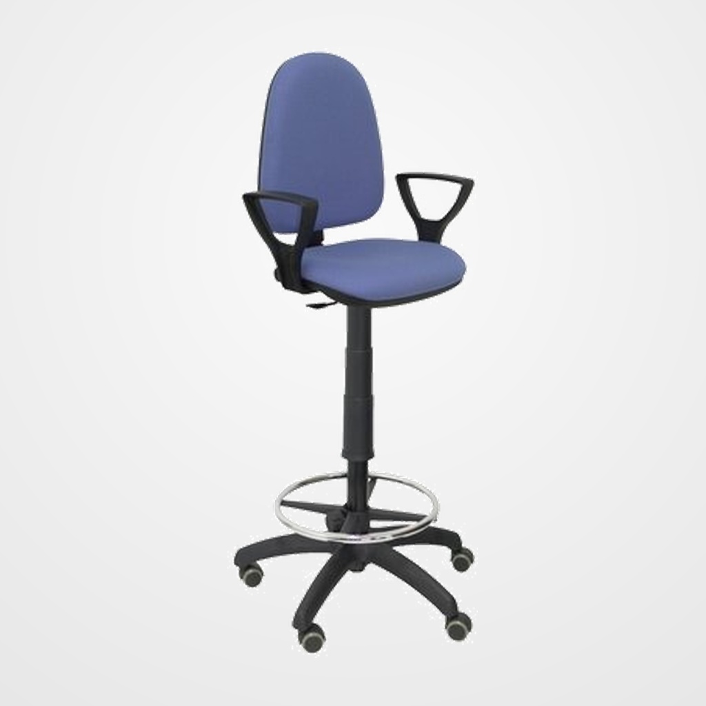 TABURETE PIQUERAS Y CRESPO AYNA BRAZOS FIJOS ERGONOMICO MECANISMO DE CONTACTO PERMANENTE REGULABLE EN ALTURA Y ARO REPOSAPIES RUEDAS de PARQUET ASIENTO Y RESPALDO TAPIZADOS BALI AZUL CLARO