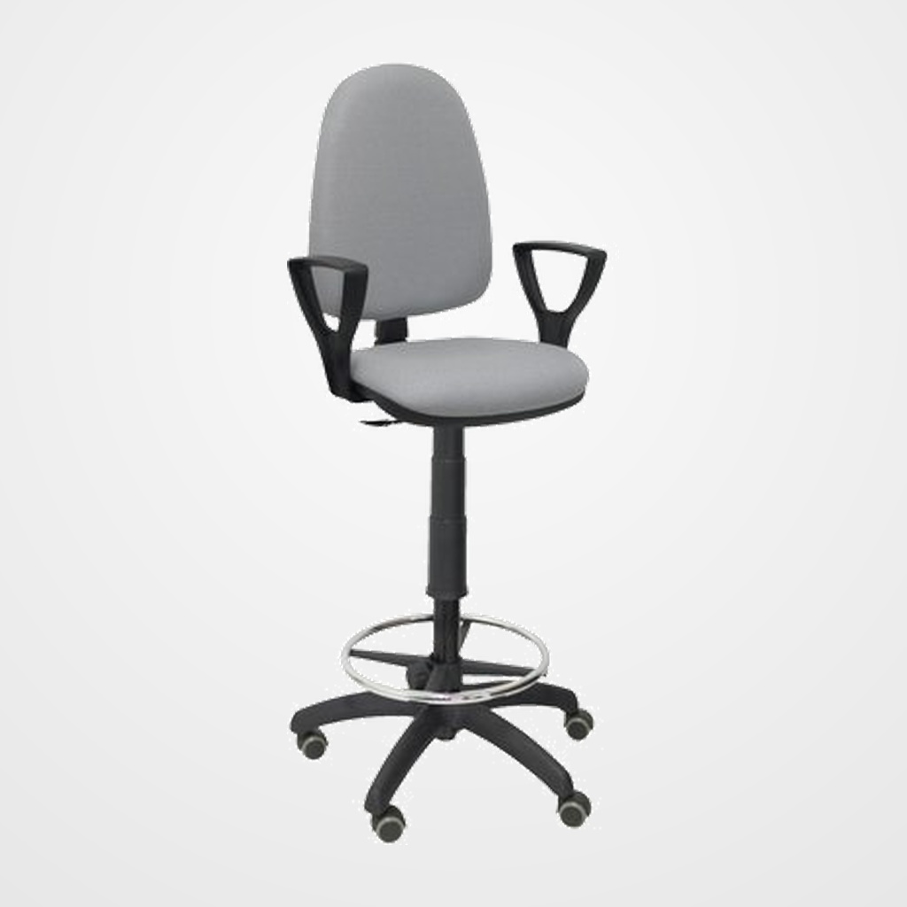 TABURETE PIQUERAS Y CRESPO AYNA BRAZOS FIJOS ERGONOMICO MECANISMO DE CONTACTO PERMANENTE REGULABLE EN ALTURA Y ARO REPOSAPIES RUEDAS de PARQUET ASIENTO Y RESPALDO TAPIZADOS BALI GRIS CLARO