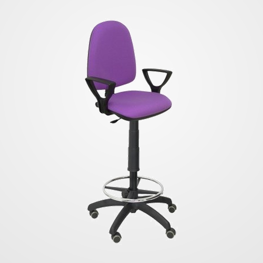 TABURETE PIQUERAS Y CRESPO AYNA BRAZOS FIJOS ERGONOMICO MECANISMO DE CONTACTO PERMANENTE REGULABLE EN ALTURA Y ARO REPOSAPIES RUEDAS de PARQUET ASIENTO Y RESPALDO TAPIZADOS BALI LILA