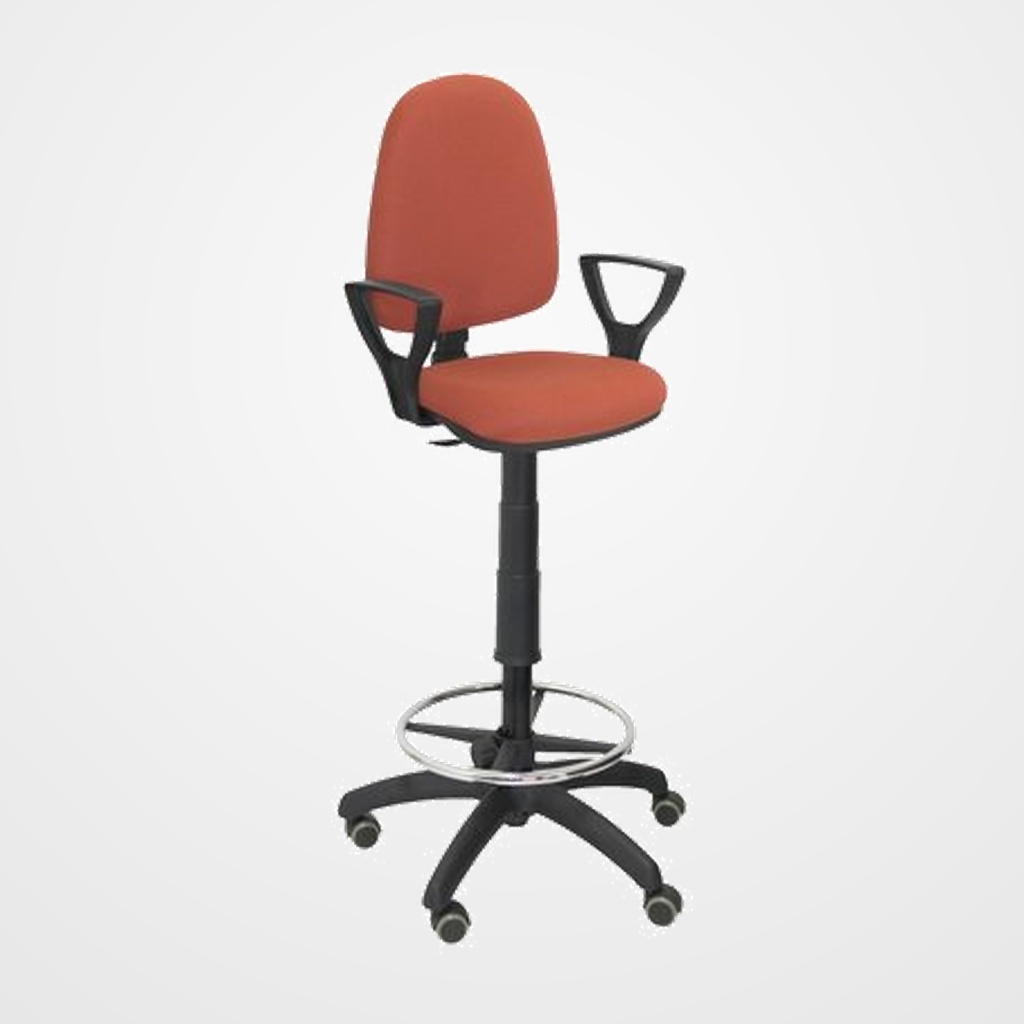 TABURETE PIQUERAS Y CRESPO AYNA BRAZOS FIJOS ERGONOMICO MECANISMO DE CONTACTO PERMANENTE REGULABLE EN ALTURA Y ARO REPOSAPIES RUEDAS de PARQUET ASIENTO Y RESPALDO TAPIZADOS BALI MARRON
