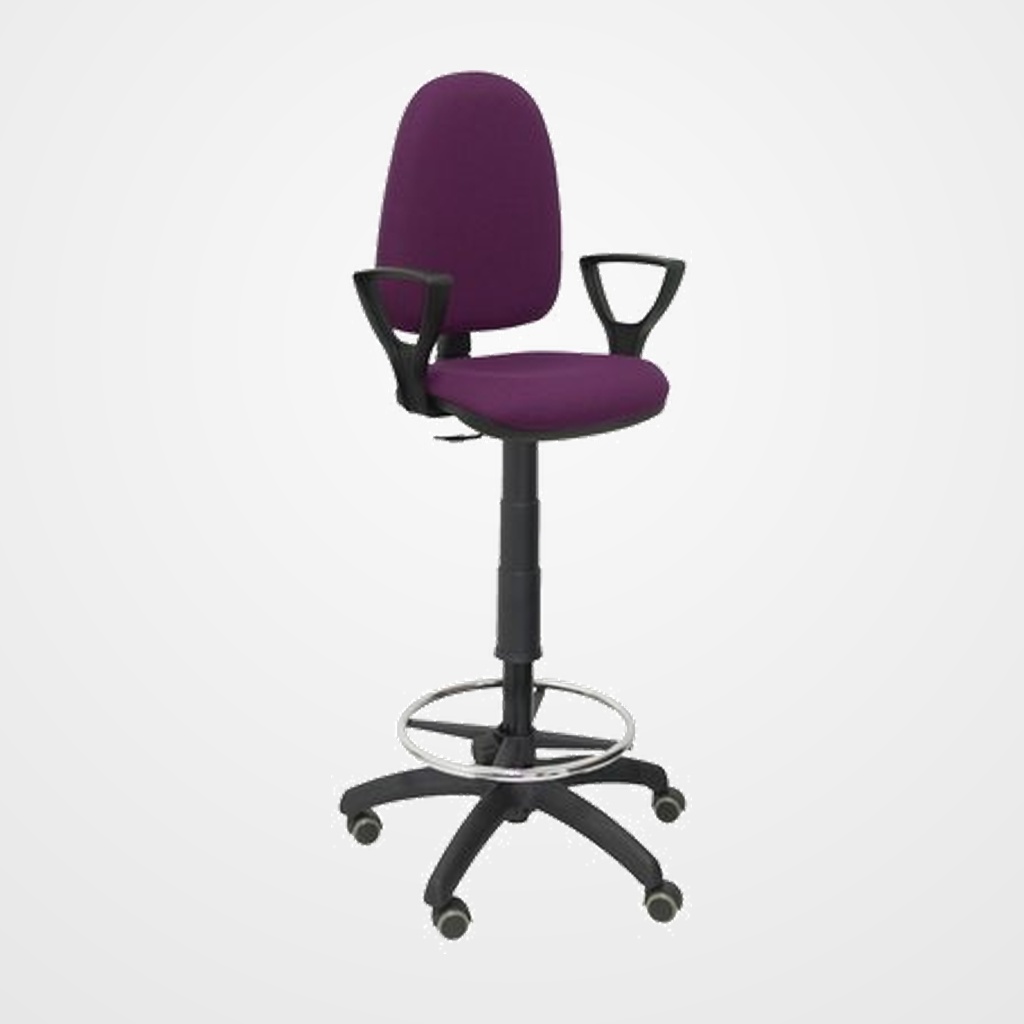 TABURETE PIQUERAS Y CRESPO AYNA BRAZOS FIJOS ERGONOMICO MECANISMO DE CONTACTO PERMANENTE REGULABLE EN ALTURA Y ARO REPOSAPIES RUEDAS de PARQUET ASIENTO Y RESPALDO TAPIZADOS BALI MORADO
