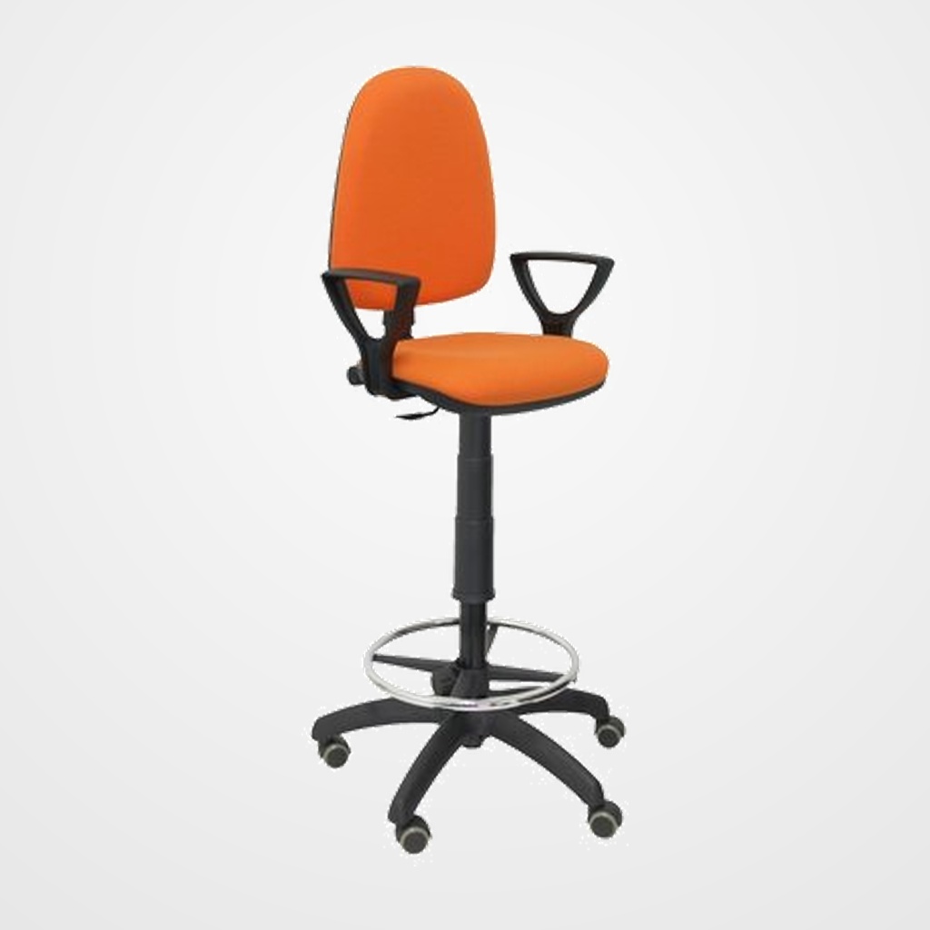 TABURETE PIQUERAS Y CRESPO AYNA BRAZOS FIJOS ERGONOMICO MECANISMO DE CONTACTO PERMANENTE REGULABLE EN ALTURA Y ARO REPOSAPIES RUEDAS de PARQUET ASIENTO Y RESPALDO TAPIZADOS BALI NARANJA