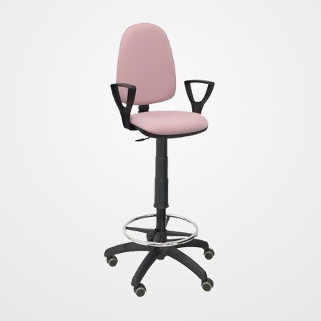 TABURETE PIQUERAS Y CRESPO AYNA BRAZOS FIJOS ERGONOMICO MECANISMO DE CONTACTO PERMANENTE REGULABLE EN ALTURA Y ARO REPOSAPIES RUEDAS de PARQUET ASIENTO Y RESPALDO TAPIZADOS BALI ROSA PALIDO