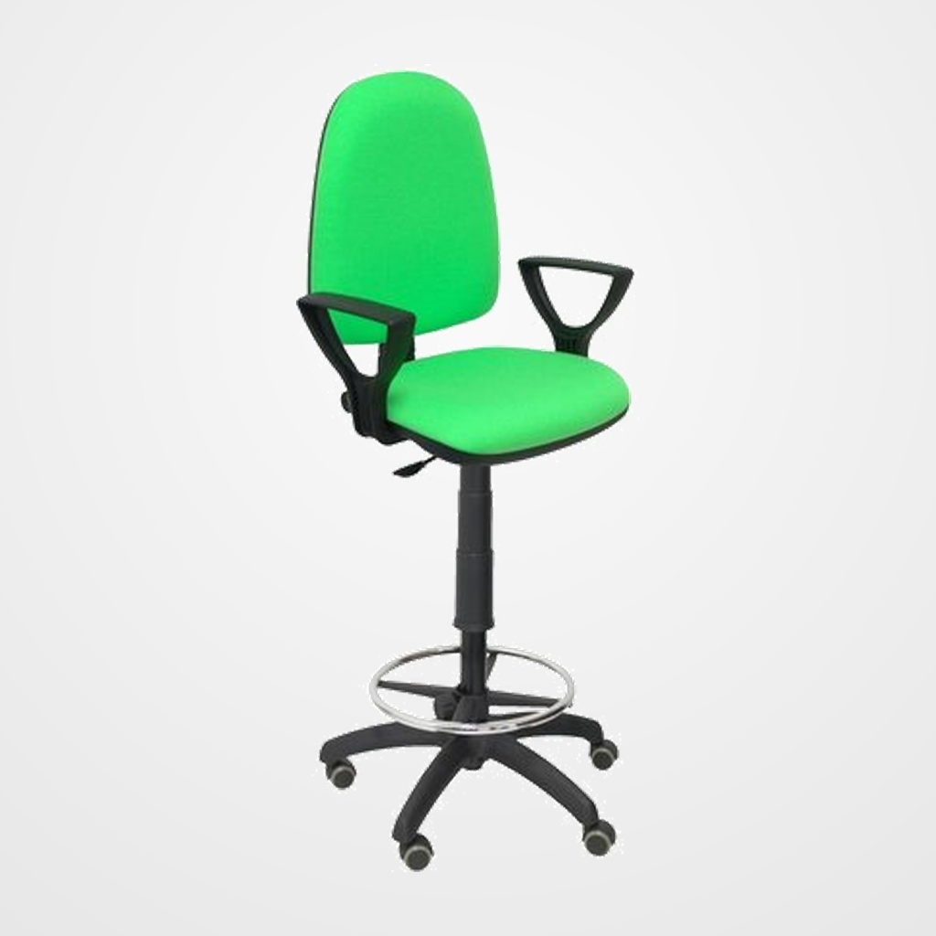 TABURETE PIQUERAS Y CRESPO AYNA BRAZOS FIJOS ERGONOMICO MECANISMO DE CONTACTO PERMANENTE REGULABLE EN ALTURA Y ARO REPOSAPIES RUEDAS de PARQUET ASIENTO Y RESPALDO TAPIZADOS BALI VERDE PISTACHO