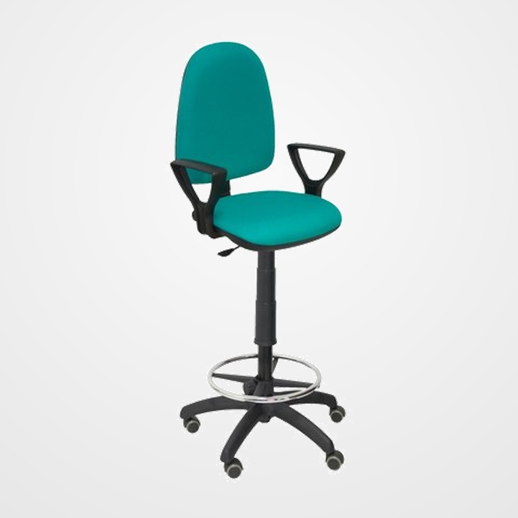 TABURETE PIQUERAS Y CRESPO AYNA BRAZOS FIJOS ERGONOMICO MECANISMO DE CONTACTO PERMANENTE REGULABLE EN ALTURA Y ARO REPOSAPIES RUEDAS de PARQUET ASIENTO Y RESPALDO TAPIZADOS BALI VERDE TURQUESA