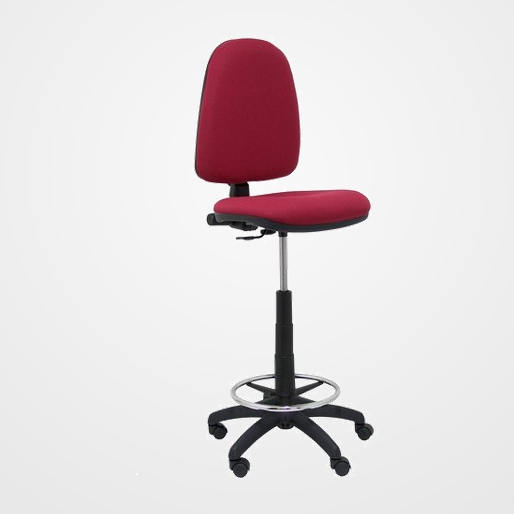 TABURETE PIQUERAS Y CRESPO AYNA ERGONOMICO MECANISMO DE CONTACTO PERMANENTE REGULABLE EN ALTURA Y ARO REPOSAPIES ASIENTO Y RESPALDO TAPIZADOS BALI GRANATE