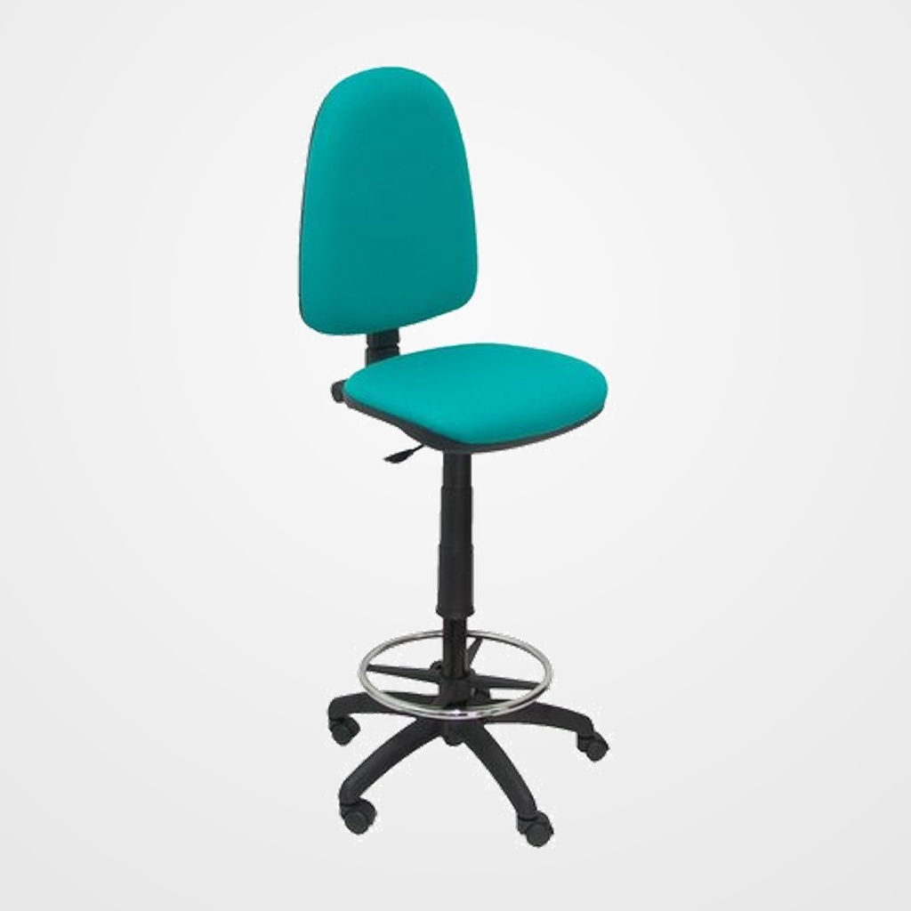 TABURETE PIQUERAS Y CRESPO AYNA ERGONOMICO MECANISMO DE CONTACTO PERMANENTE REGULABLE EN ALTURA Y ARO REPOSAPIES ASIENTO Y RESPALDO TAPIZADOS BALI VERDE TURQUESA