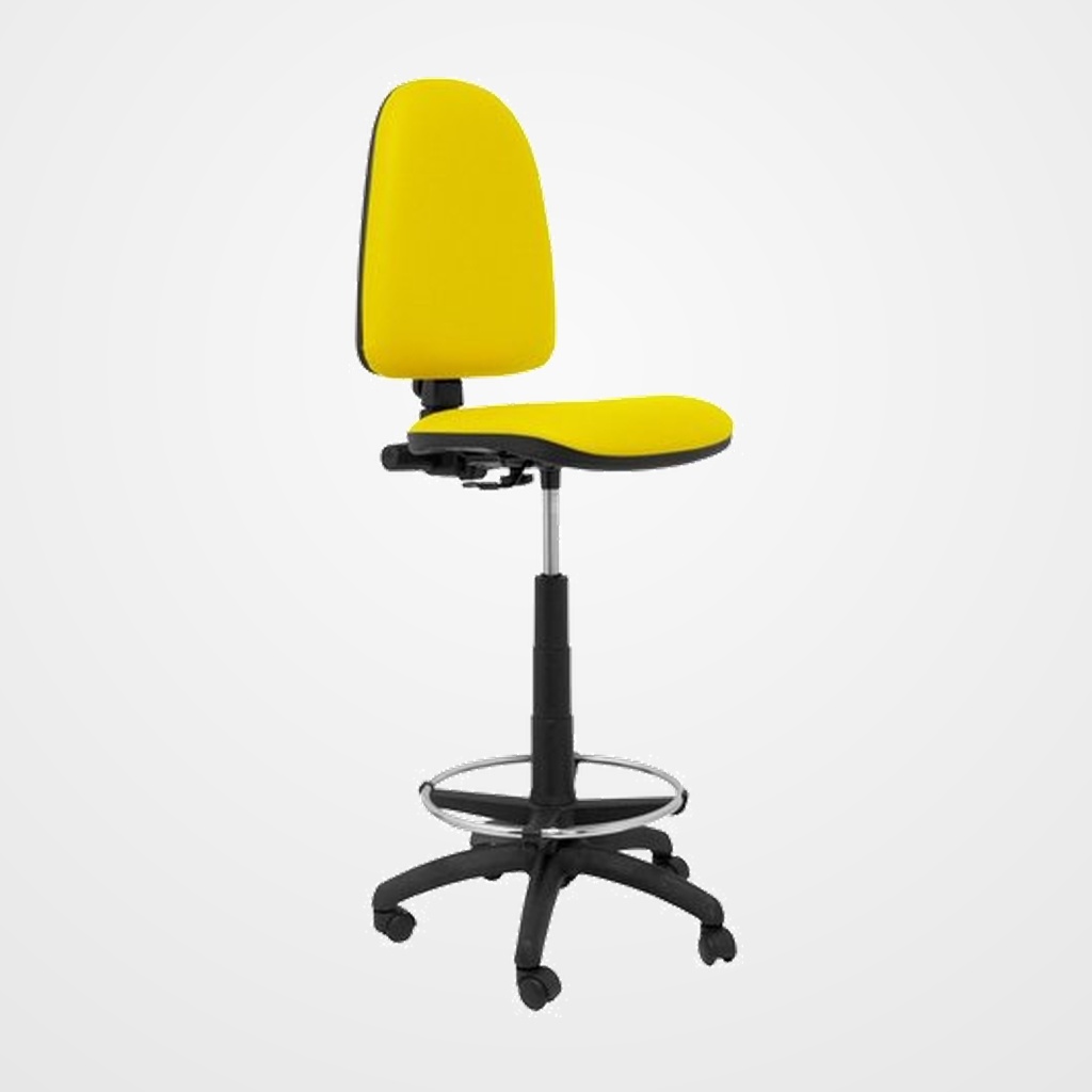 TABURETE PIQUERAS Y CRESPO AYNA ERGONOMICO MECANISMO DE CONTACTO PERMANENTE REGULABLE EN ALTURA Y ARO REPOSAPIES ASIENTO Y RESPALDO TAPIZADOS SIMILPIEL AMARILLO