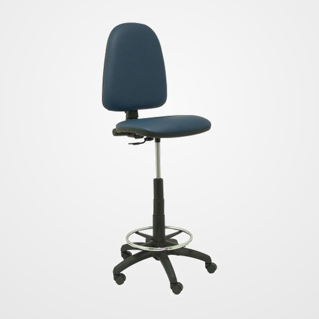 TABURETE PIQUERAS Y CRESPO AYNA ERGONOMICO MECANISMO DE CONTACTO PERMANENTE REGULABLE EN ALTURA Y ARO REPOSAPIES ASIENTO Y RESPALDO TAPIZADOS SIMILPIEL AZUL MARINO