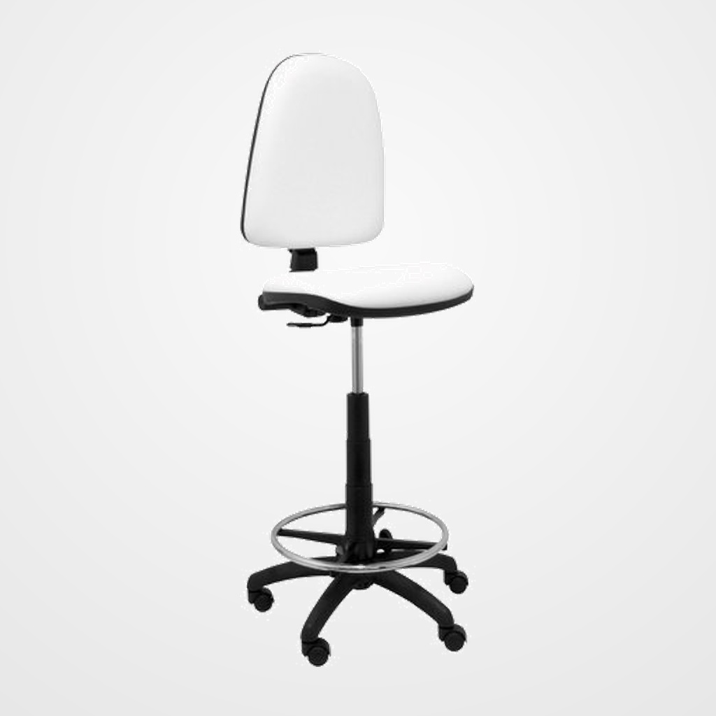 TABURETE PIQUERAS Y CRESPO AYNA ERGONOMICO MECANISMO DE CONTACTO PERMANENTE REGULABLE EN ALTURA Y ARO REPOSAPIES ASIENTO Y RESPALDO TAPIZADOS SIMILPIEL BLANCO