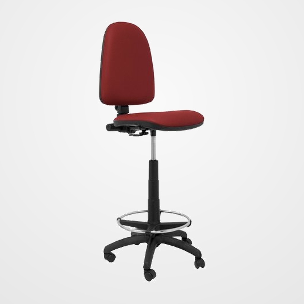 TABURETE PIQUERAS Y CRESPO AYNA ERGONOMICO MECANISMO DE CONTACTO PERMANENTE REGULABLE EN ALTURA Y ARO REPOSAPIES ASIENTO Y RESPALDO TAPIZADOS SIMILPIEL GRANATE