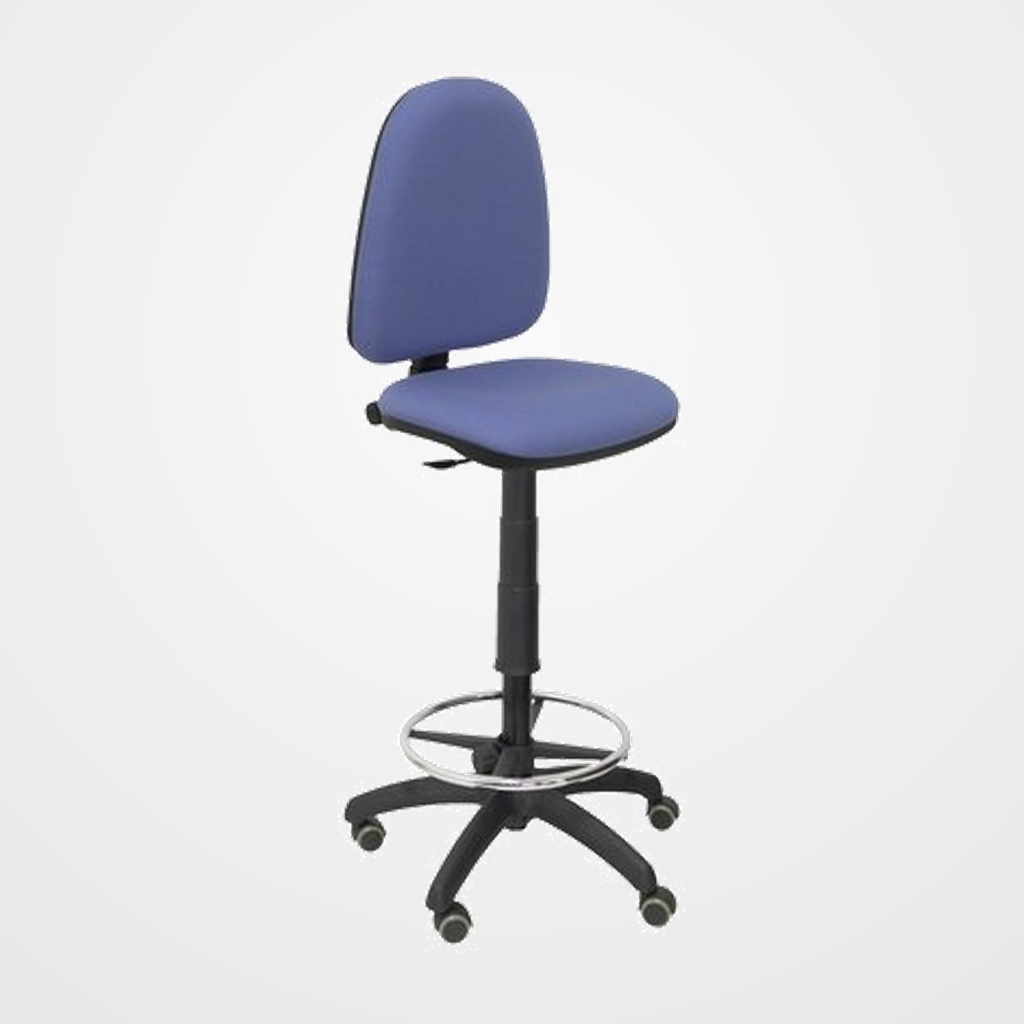 TABURETE PIQUERAS Y CRESPO AYNA ERGONOMICO MECANISMO DE CONTACTO PERMANENTE REGULABLE EN ALTURA Y ARO REPOSAPIES RUEDAS de PARQUET ASIENTO Y RESPALDO TAPIZADOS BALI AZUL CLARO