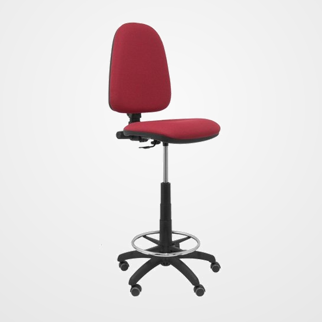 TABURETE PIQUERAS Y CRESPO AYNA ERGONOMICO MECANISMO DE CONTACTO PERMANENTE REGULABLE EN ALTURA Y ARO REPOSAPIES RUEDAS de PARQUET ASIENTO Y RESPALDO TAPIZADOS BALI GRANATE