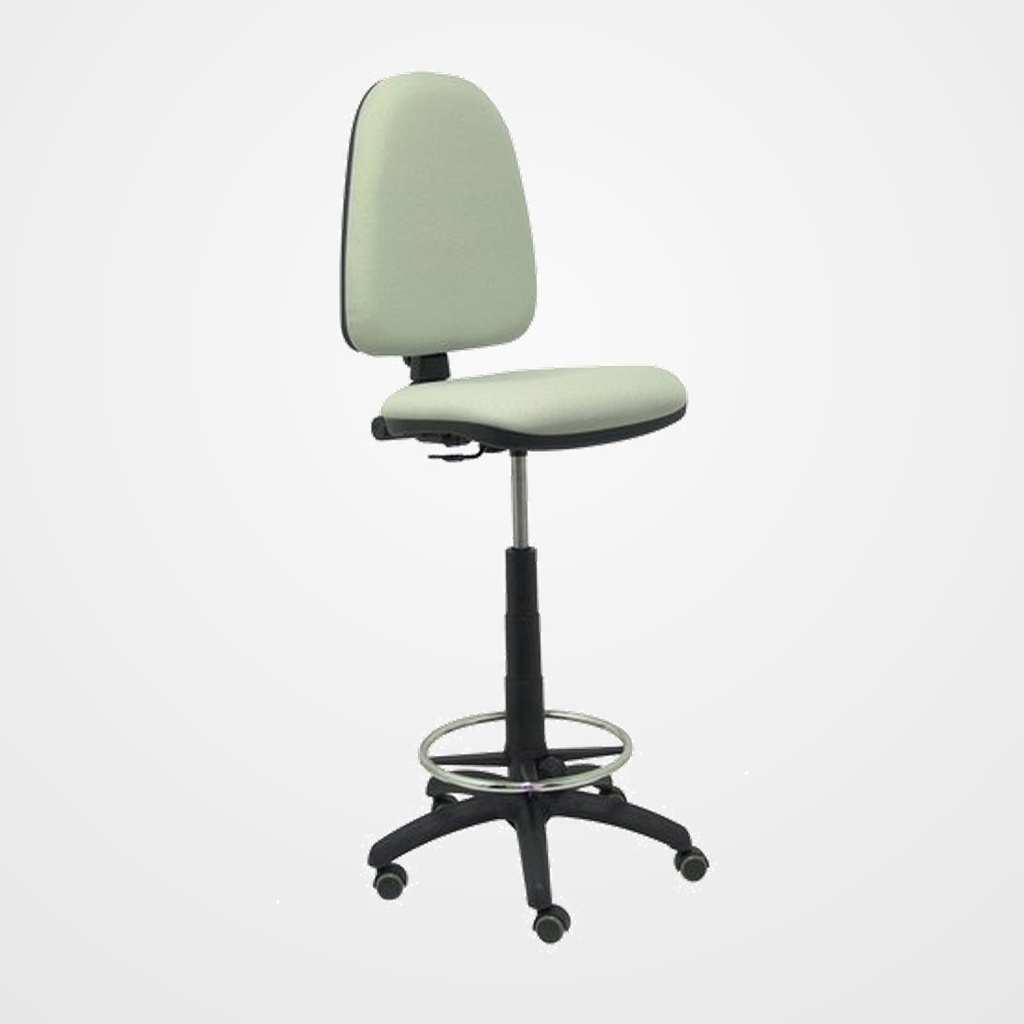 TABURETE PIQUERAS Y CRESPO AYNA ERGONOMICO MECANISMO DE CONTACTO PERMANENTE REGULABLE EN ALTURA Y ARO REPOSAPIES RUEDAS de PARQUET ASIENTO Y RESPALDO TAPIZADOS BALI GRIS CLARO