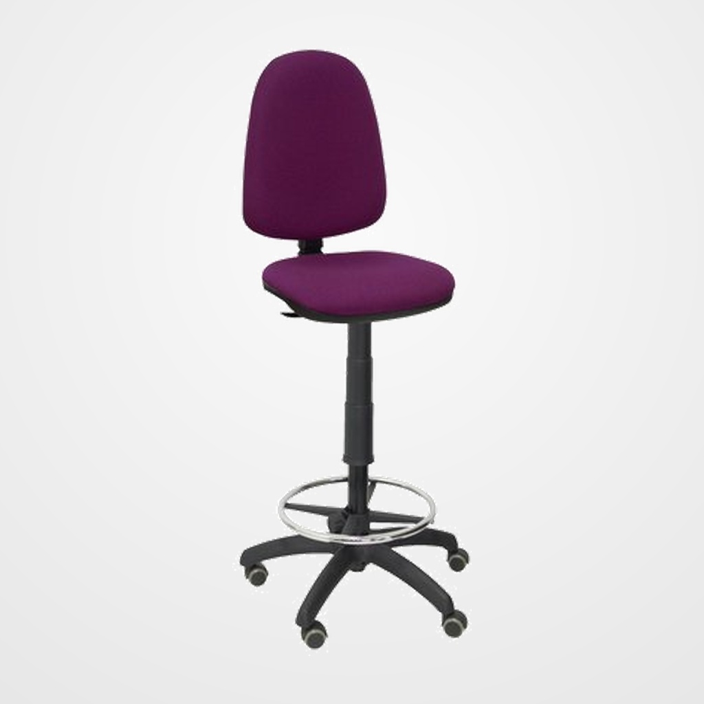 TABURETE PIQUERAS Y CRESPO AYNA ERGONOMICO MECANISMO DE CONTACTO PERMANENTE REGULABLE EN ALTURA Y ARO REPOSAPIES RUEDAS de PARQUET ASIENTO Y RESPALDO TAPIZADOS BALI MORADO