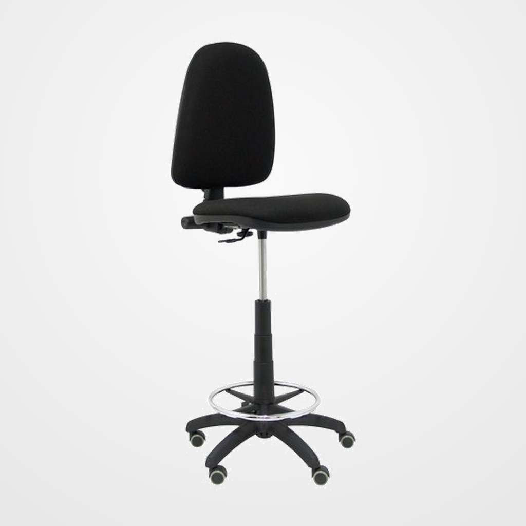 TABURETE PIQUERAS Y CRESPO AYNA ERGONOMICO MECANISMO DE CONTACTO PERMANENTE REGULABLE EN ALTURA Y ARO REPOSAPIES RUEDAS de PARQUET ASIENTO Y RESPALDO TAPIZADOS BALI NEGRO