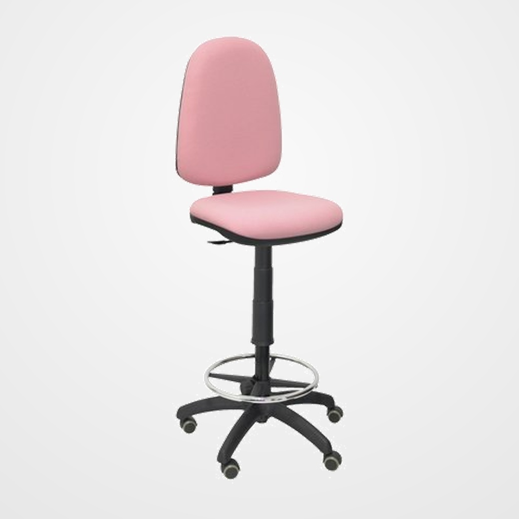 TABURETE PIQUERAS Y CRESPO AYNA ERGONOMICO MECANISMO DE CONTACTO PERMANENTE REGULABLE EN ALTURA Y ARO REPOSAPIES RUEDAS de PARQUET ASIENTO Y RESPALDO TAPIZADOS BALI ROSA PALIDO