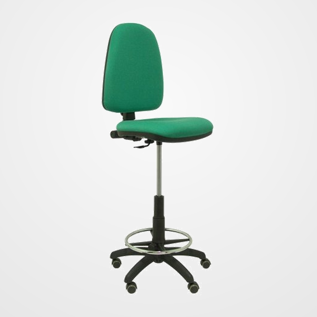 TABURETE PIQUERAS Y CRESPO AYNA ERGONOMICO MECANISMO DE CONTACTO PERMANENTE REGULABLE EN ALTURA Y ARO REPOSAPIES RUEDAS de PARQUET ASIENTO Y RESPALDO TAPIZADOS BALI VERDE