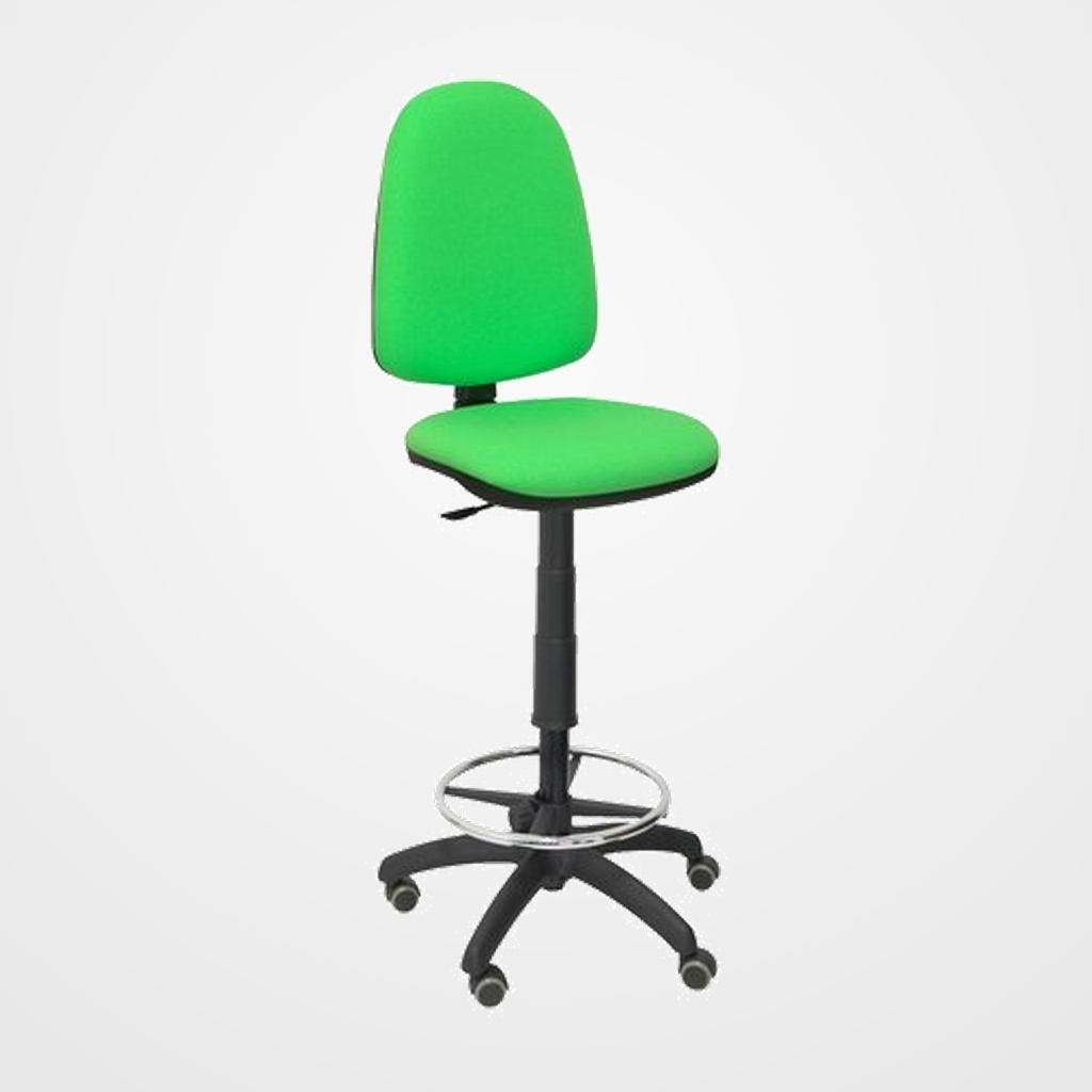 TABURETE PIQUERAS Y CRESPO AYNA ERGONOMICO MECANISMO DE CONTACTO PERMANENTE REGULABLE EN ALTURA Y ARO REPOSAPIES RUEDAS de PARQUET ASIENTO Y RESPALDO TAPIZADOS BALI VERDE PISTACHO